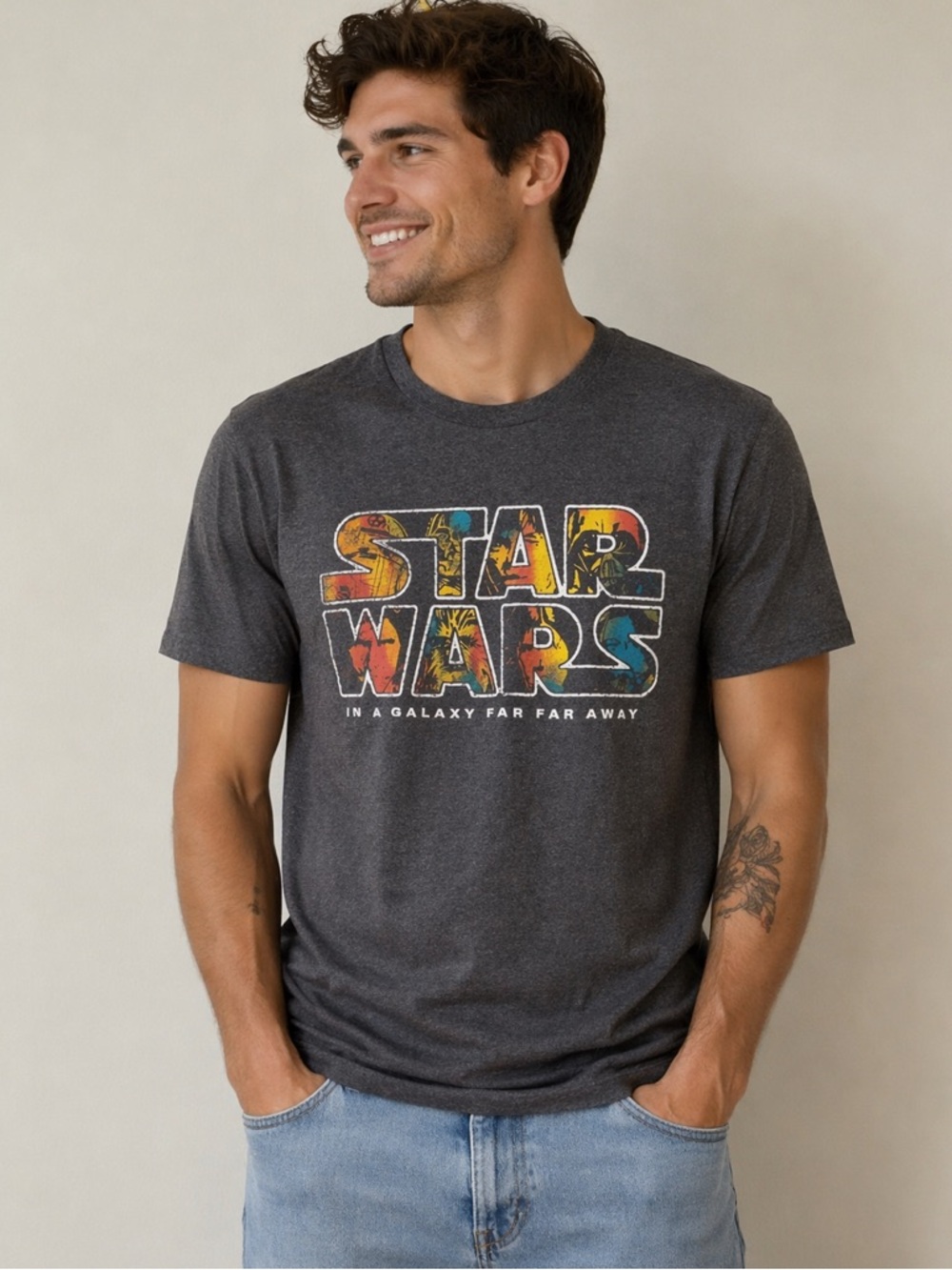 Mad Engine Star Wars In A Galaxy Far Far Away Graphic Tshirt Men’s Large